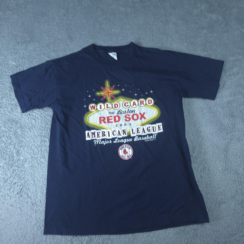 Vintage Boston Red Sox Shirt Mens XL Blue MLB Baseball Majestic 2003 Wild Card